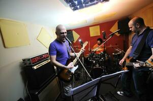 music band have training in garage photo