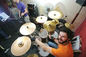 music band have training in garage photo