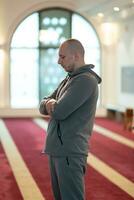 muslim prayer inside the mosque photo