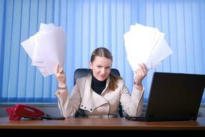 .businesswoman holding empty documents photo