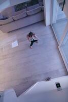 girl online education ballet class at home top view photo