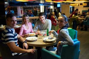 friends have lanch break in shopping mall photo