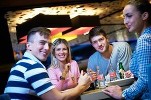 friends have lanch break in shopping mall photo