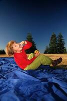 the girl eating apple in nature photo