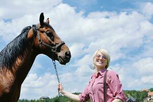 happy woman  ride  horse photo