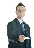 young businessman with empty business card photo