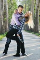 romantic couple in love outdoor photo