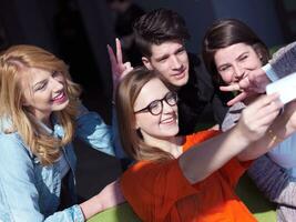 students group taking selfie photo