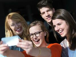 students group taking selfie photo