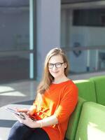 student girl with tablet computer photo