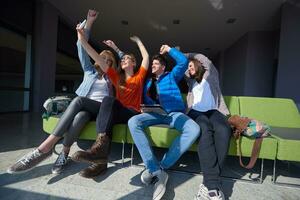 students group taking selfie photo