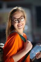 student girl with tablet computer photo