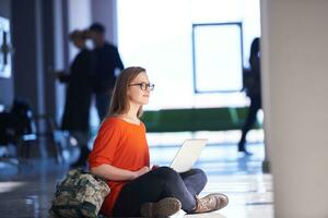 student girl with laptop computer photo