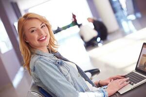 student girl with laptop computer photo