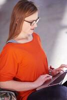 student girl with laptop computer photo