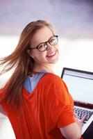 student girl with laptop computer photo