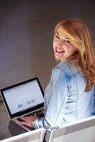 student girl with laptop computer photo