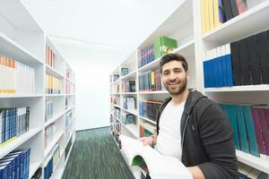 student study  in school library photo