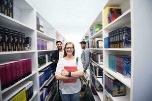 students group  in school  library photo