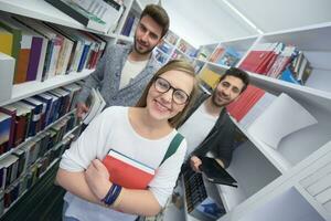 students group  in school  library photo