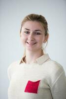 portrait of female student in library photo