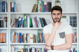 student study  in school library photo