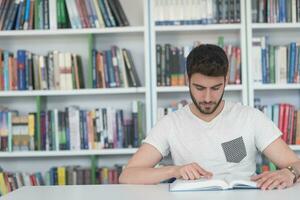 student study  in school library photo