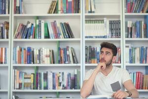 student study  in school library photo