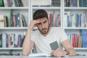 student study  in school library photo