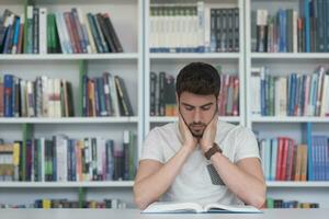 student study  in school library photo