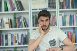 student study  in school library photo