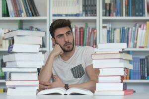 student study  in school library photo