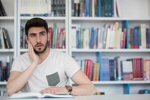 student study  in school library photo