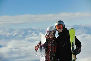 people group on snow at winter season photo