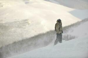 happy snowboarder portrait photo