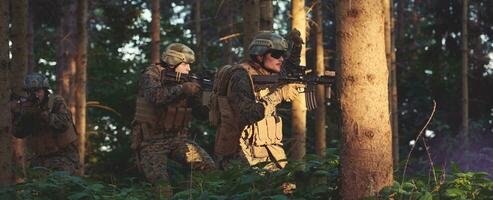 Modern warfare Soldiers  Squad  in battle photo