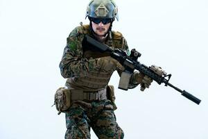 soldier in action aiming laseer sight optics photo