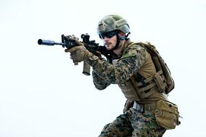 soldier in action aiming laseer sight optics photo