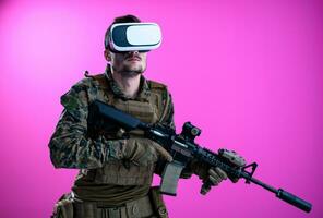 soldier in battle using virtual reality glasses photo