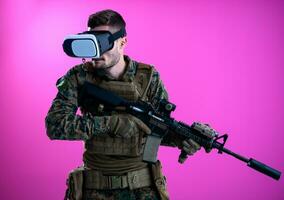 soldier in battle using virtual reality glasses photo