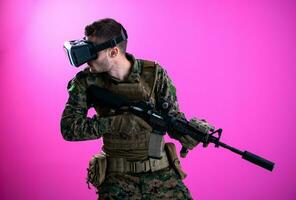 soldier in battle using virtual reality glasses photo