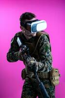 soldier in battle using virtual reality glasses photo