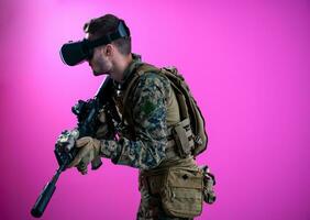 soldier in battle using virtual reality glasses photo