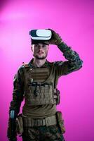 soldier in battle using virtual reality glasses photo