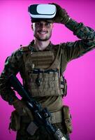 soldier in battle using virtual reality glasses photo