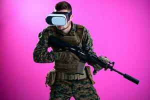 soldier in battle using virtual reality glasses photo