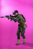 soldier in battle using virtual reality glasses photo