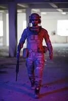 modern warfare soldier in urban environment photo