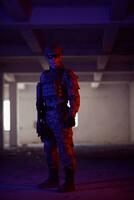 modern warfare soldier in urban environment photo