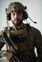 modern warfare soldier portrait in urban environment photo